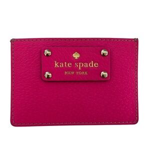 Kate Spade Graham Wellesley Pink Tan‎ Leather Card Holder EUC Slim Wallet
